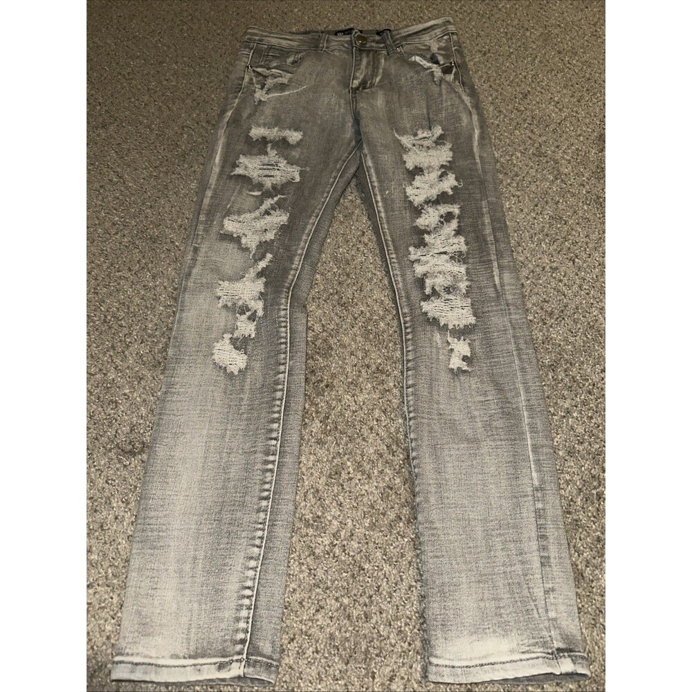Waimea Jeans Women's 14 Gray  Stretch Denim Skinny Fit Distressed. Festival Cute